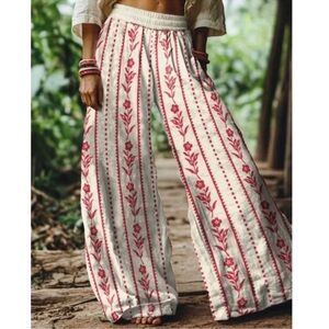 Bohemian Floral Print Stretchy Wide Leg Pants S M L XL XXL